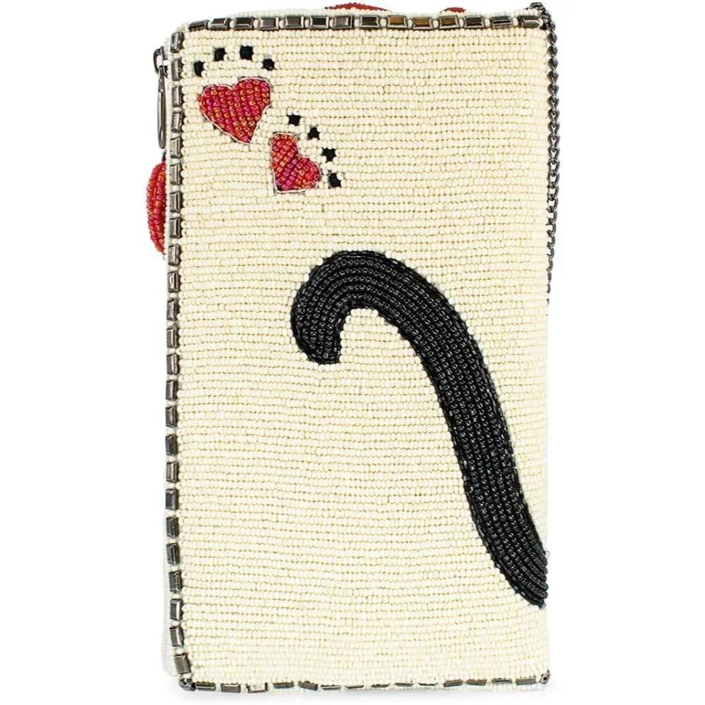 Beaded Cat Crossbody Bag Vegan Friendly Phone Purse with Removable Chain